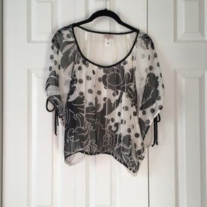 Black and White Sheer Floral Blouse